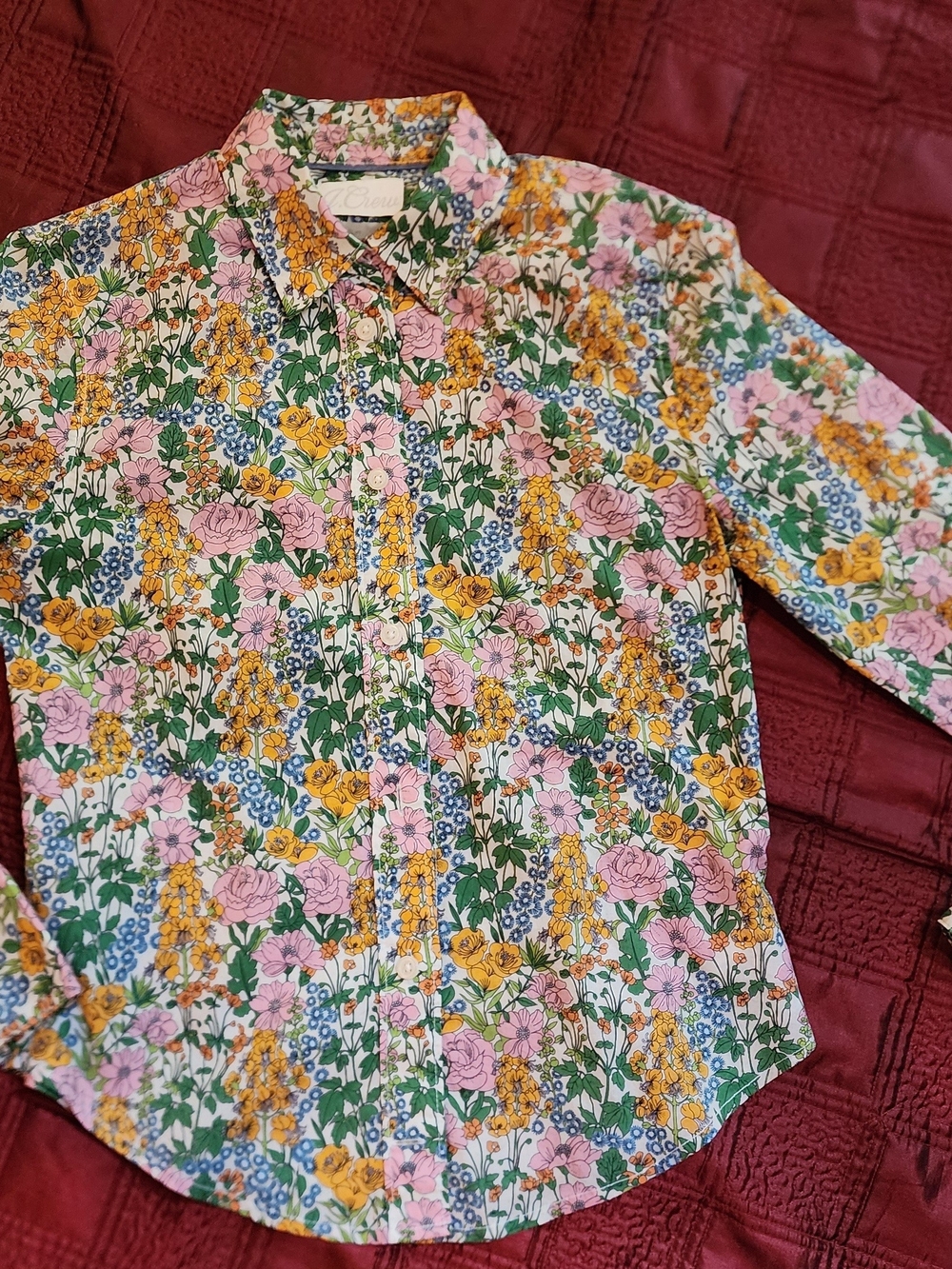 J. Crew Floral Button-Down in Pink, Yellow & Green